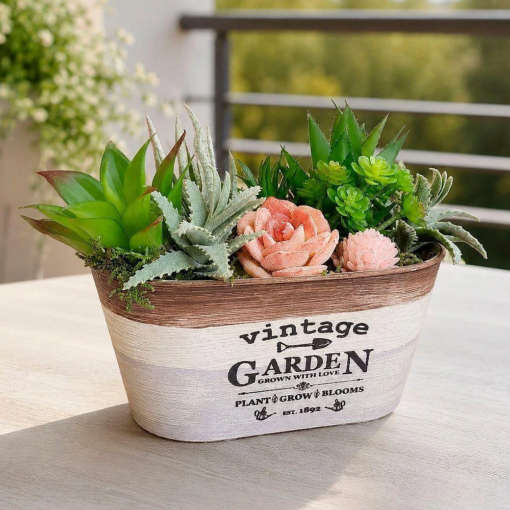 Arranjo Suculenta Vaso Decorativo com Plantas Artificiais Verde