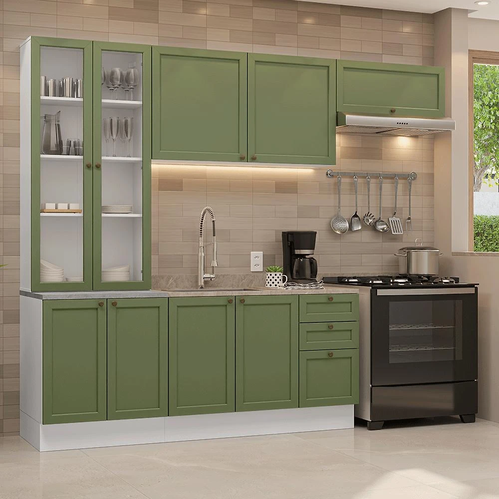 Armário de Cozinha Completa 270 cm Branco/Verde Vik Madesa 05
