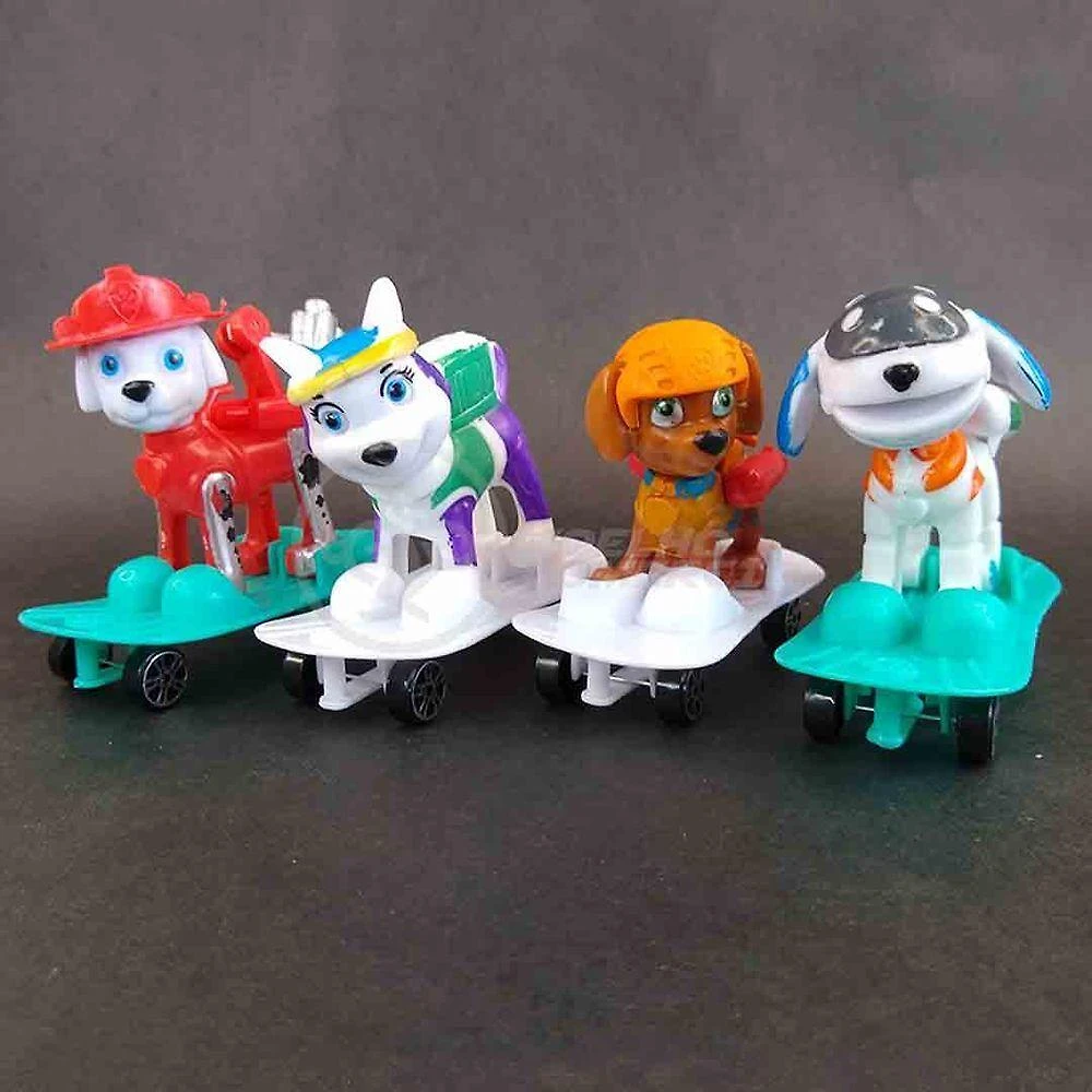 Kit 4 Bonecos Brinquedos Patrulha Canina Com Skate 8Cm