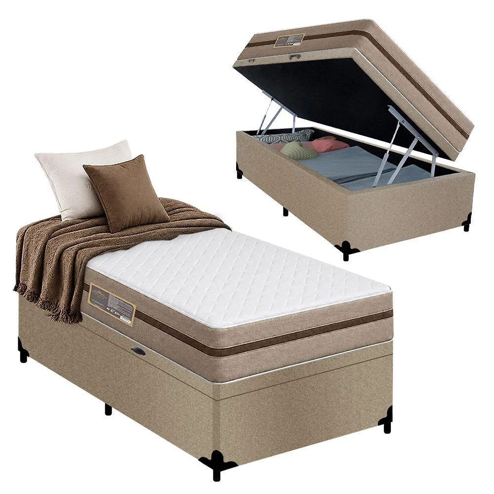 Cama Box com Baú Solteiro Bioclassic Molas Ensacadas Suede Bege Royal Sleep 88CM