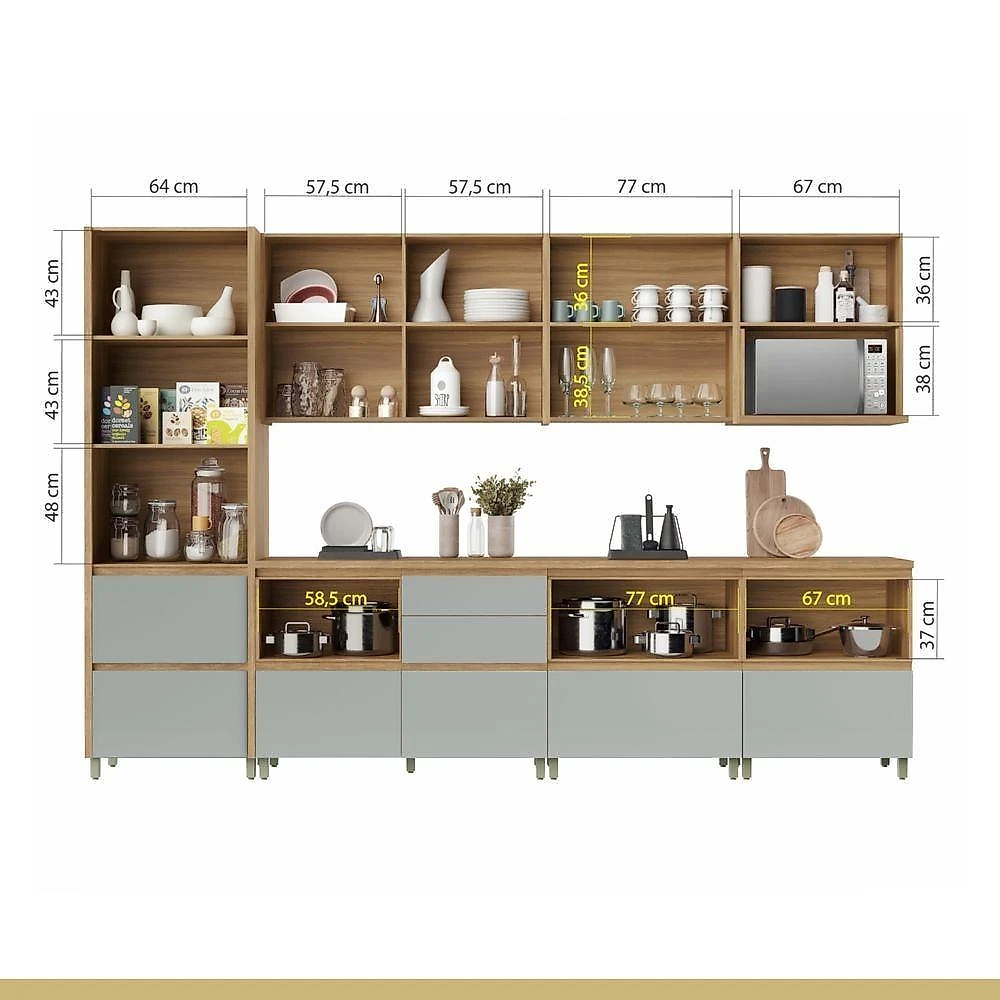 Cozinha 10 Peças 100% Mdf Rainha Gourmet Nature-verde