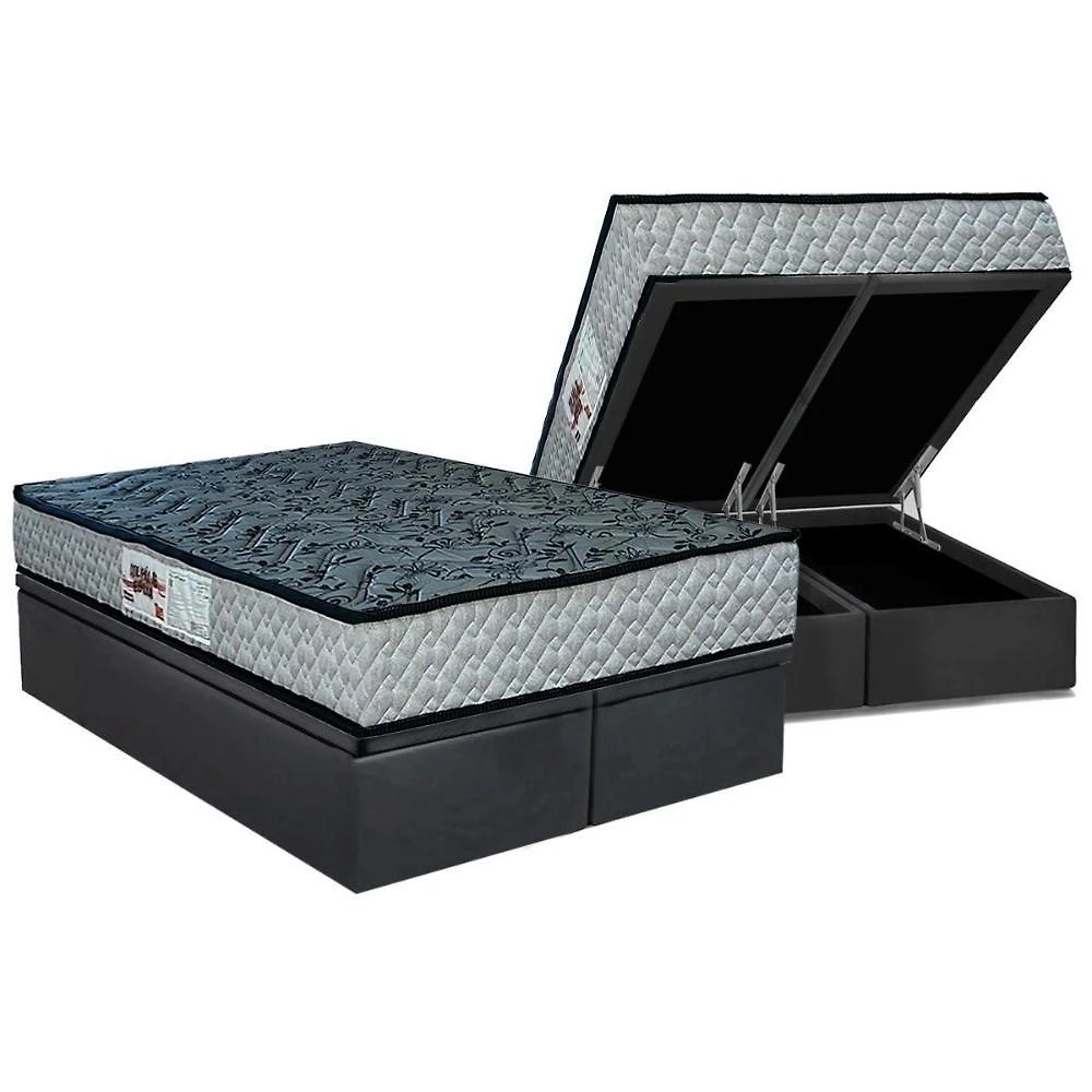 Cama Box Baú King: Colchão Ortopédico Paropas D23 Ag65 Royalle Rustico + Base Crc Suede Gray (193x203)