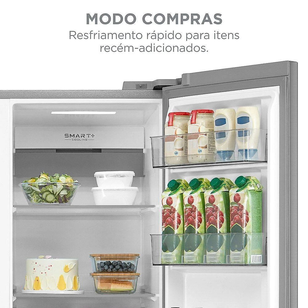 Refrigerador midea side by side 570l dispenser de agua e gelo inverter inox - 127v (mdrs761myd461)