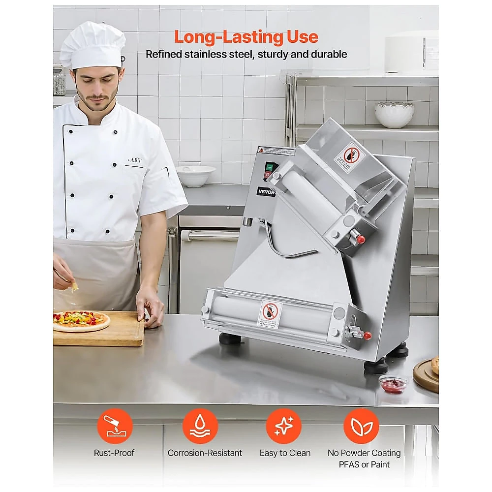 Laminadora de Massa para Pizza VEVOR APD30 3-14 Pol Automática Inox 370W 260 Peças/h 110V