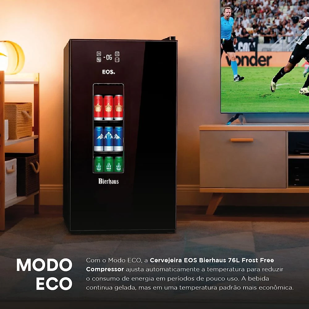 Cervejeira EOS Bierhaus 76 Litros Frost Free com Compressor Black Glass ECE90 220V