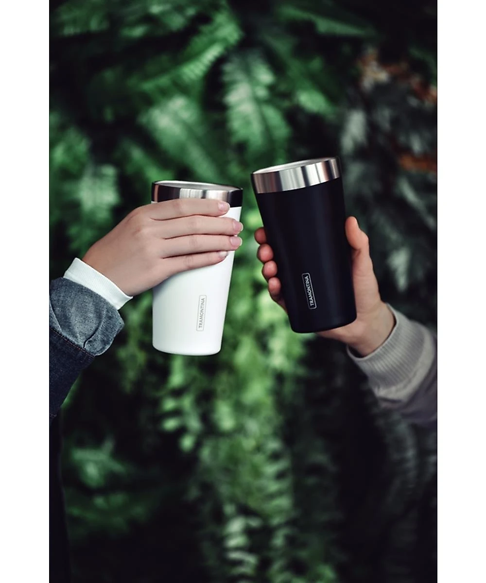 Copo Térmico Tramontina Exata em Aço Inox Preto sem Tampa 420 ml