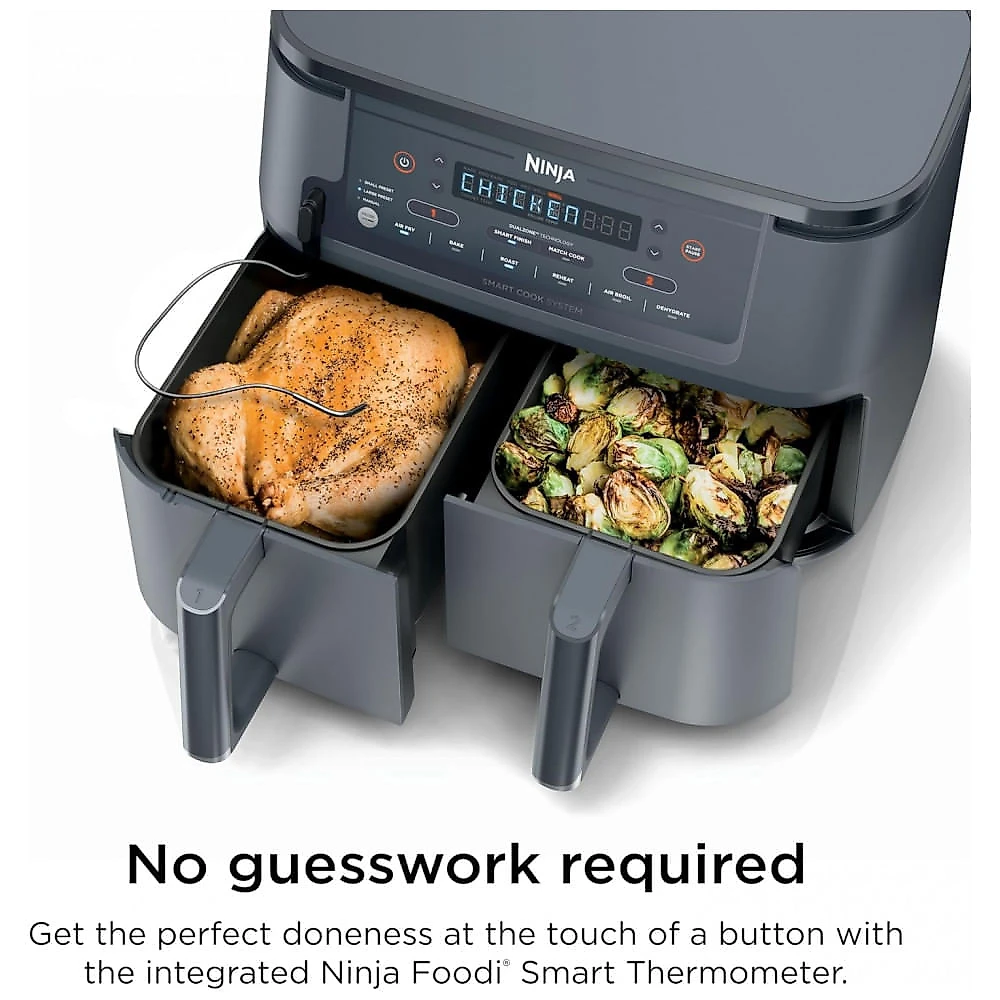 Fritadeira Elétrica Air Fryer Ninja DZ550GY Cinza 10 QT Cestas Duplas Termômetro Integrado 10 em 1 1690 W 110V