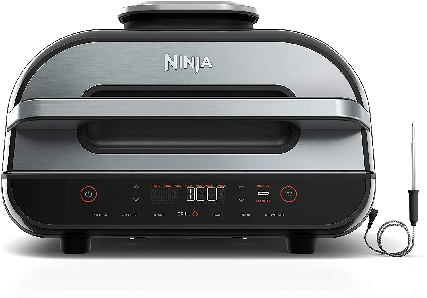 Ninja FG551 Foodi Smart XL 6 em 1 churrasqueira interna com 4 quart de fritadeira de ar para assar desidratar grelhar