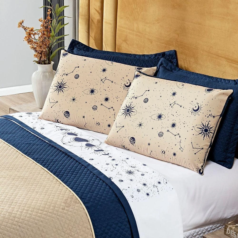 Jogo De Cama Lençol Solteiro Constelações Branco 03 Peças - Percal 200 Fios Decoração Universo Astrologia Signos