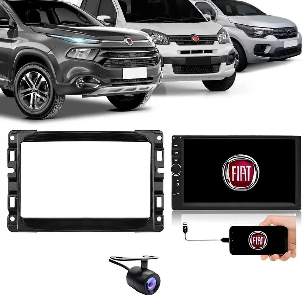 Central Multimídia 2 Din Mp5 Fiat Mobi Câmera Moldura Bp