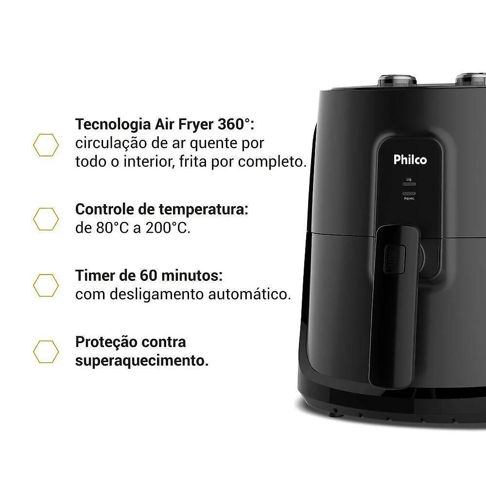 Air fryer philco 5,5l cesto quadrado 1500w paf55a 110v