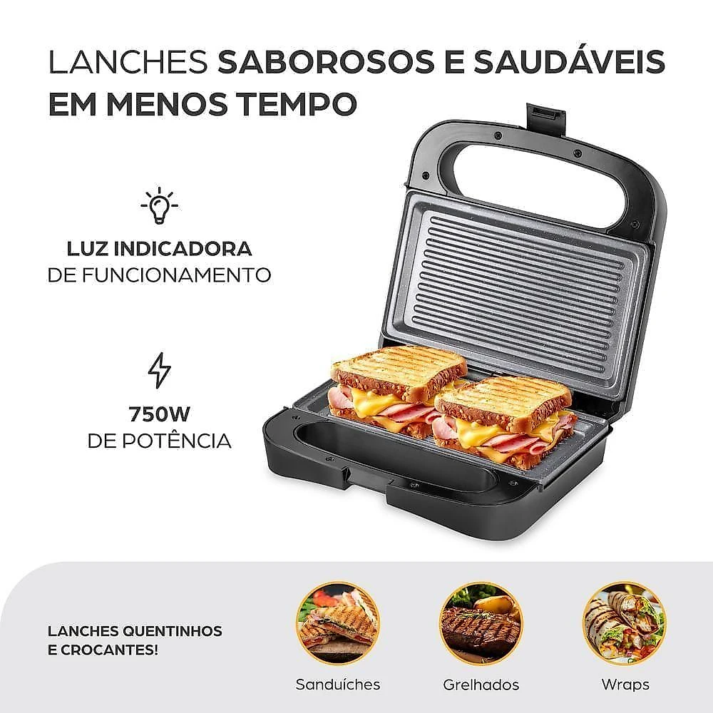 Sanduicheira Grill WAP WS750 Inox Antiaderente Preto 750W 110V