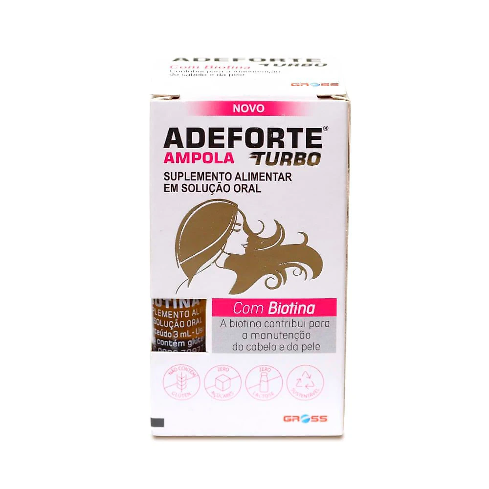 Miniatura Adeforte Turbo Ampola com Biotina Solução Oral com 2 Ampolas de 3ml cada