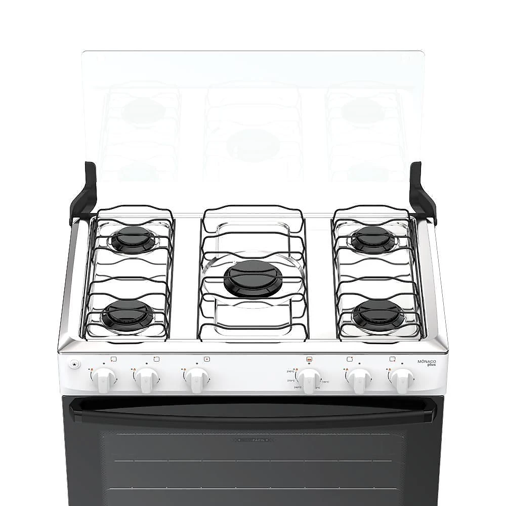 Fogão 5 Bocas Atlas Mônaco Plus Mesa De Inox Bivolt Branco