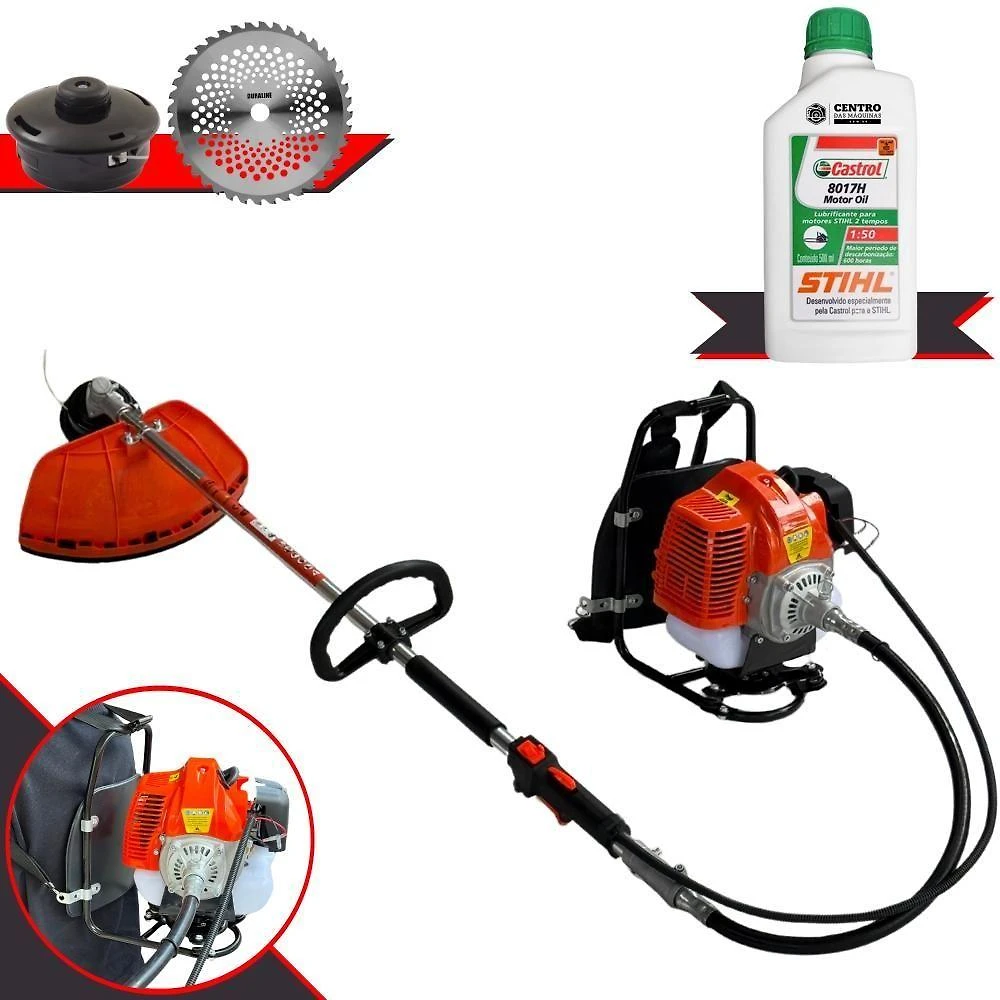 Roçadeira Costal GRC430 43CC à Gasolina com Lâmina 40 Dentes Carretel de Nylon e Óleo 2T Terra