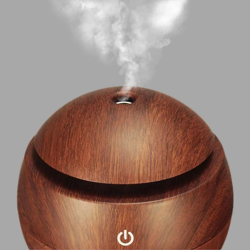 Umidificador Aromatizador Difusor Aromas Eletrico Madeira Usb Led 7 Cores Bolinha Escura