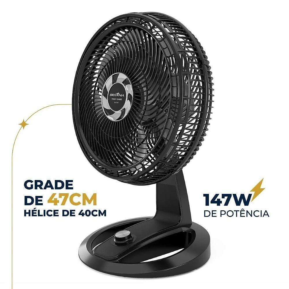 Ventilador de mesa britânia 174w 8 pás 3 velocidades preto maxx force bvt481 220v