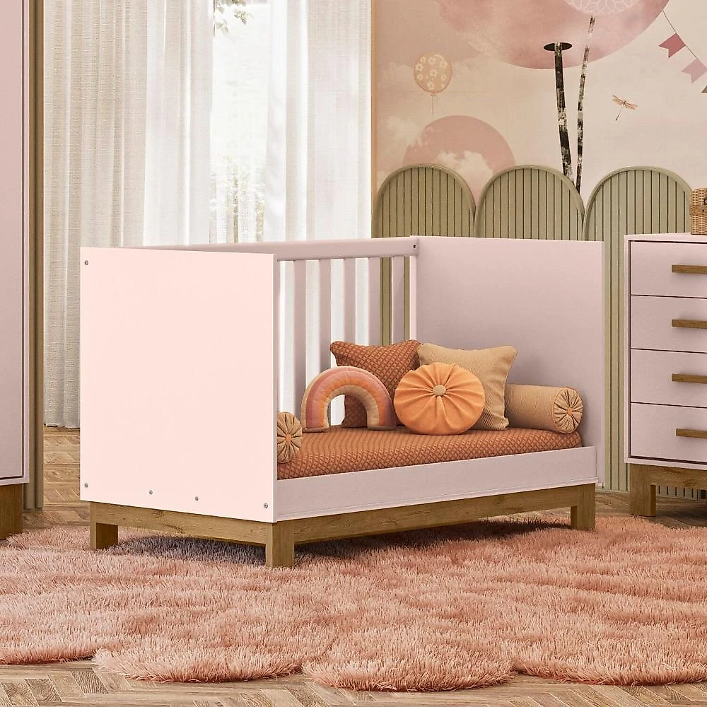 Quarto para Bebê Completo 3 Peças Guarda-Roupa, Cômoda e Berço Encanto Slim Quarto para Bebê Completo com Roupeiro Cômoda e Berço Encanto Slim Rosa Acetinado