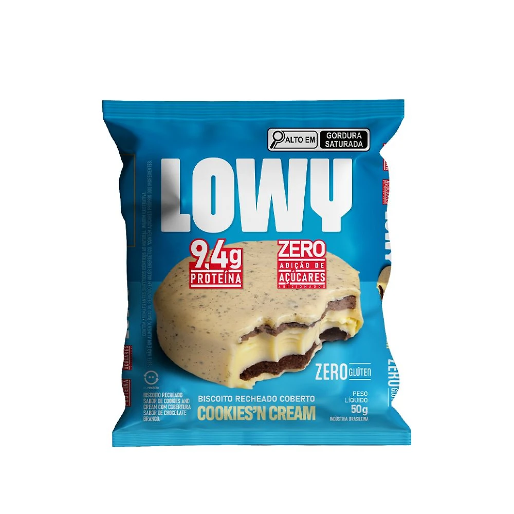 Biscoito Lowy 9,4g de Proteína Zero Açúcar Cookies'n Cream 50g
