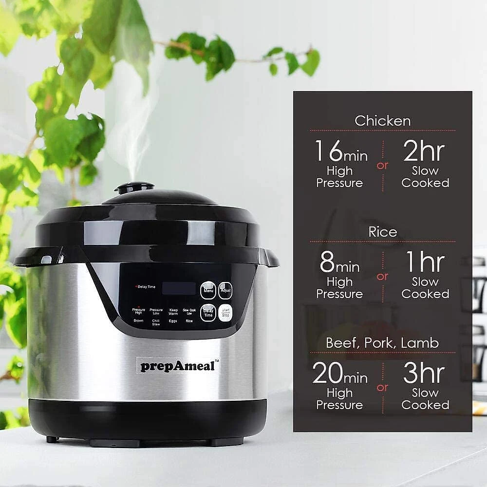 prepAmeal Panela de Pressão Elétrica 6L com 8 Predefinições e P ainel de Led 110V Branca