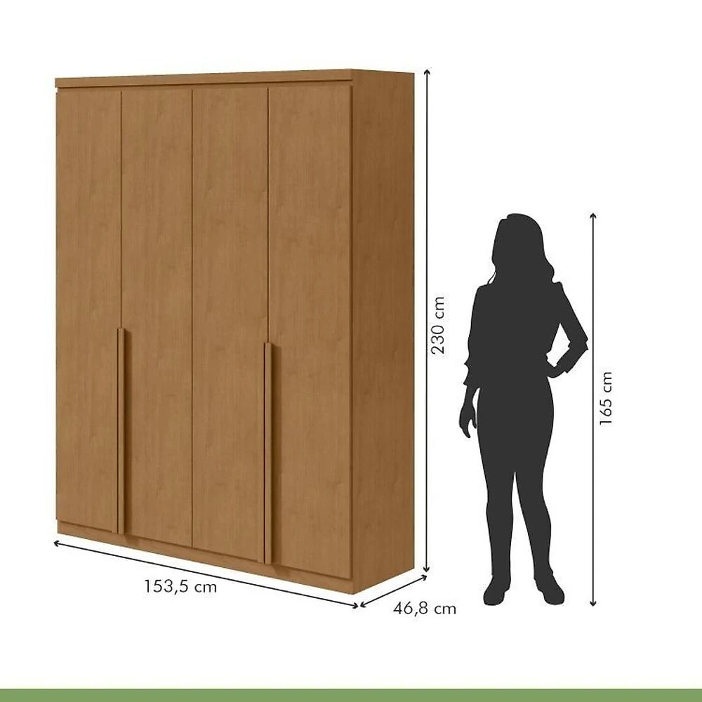 Quarto Infantil com Guarda-roupa Solteiro 4 Portas 2 Gavetas Alonzo e Cama Solteiro Athenas Amêndoa Clean