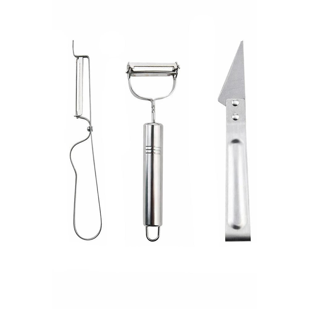 Conjunto de Descascadores de Legumes e Frutas 3 Peças Aço Inox Ergonômico para Cozinha Prata Shopmix