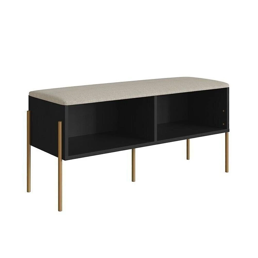 Conjunto Sapateira Banco Estofada e Prateleira Pé Metal Oslo Nero/Dourado