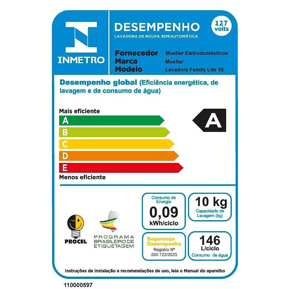 Tanquinho de Lavar Roupas Mueller Family Lite, 10 Kg, Branca, 220 Volts