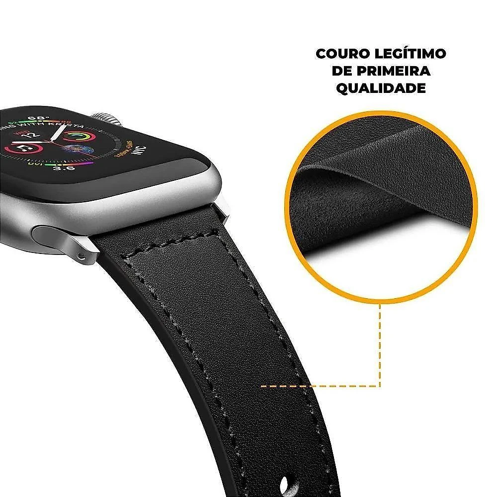 Pulseira De Couro Para Apple Watch 49Mm - Preta - Gshield