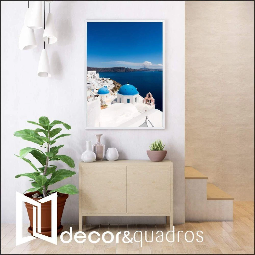 Quadro Ilha De Santorini 40x60 Cm Vidro Impresso