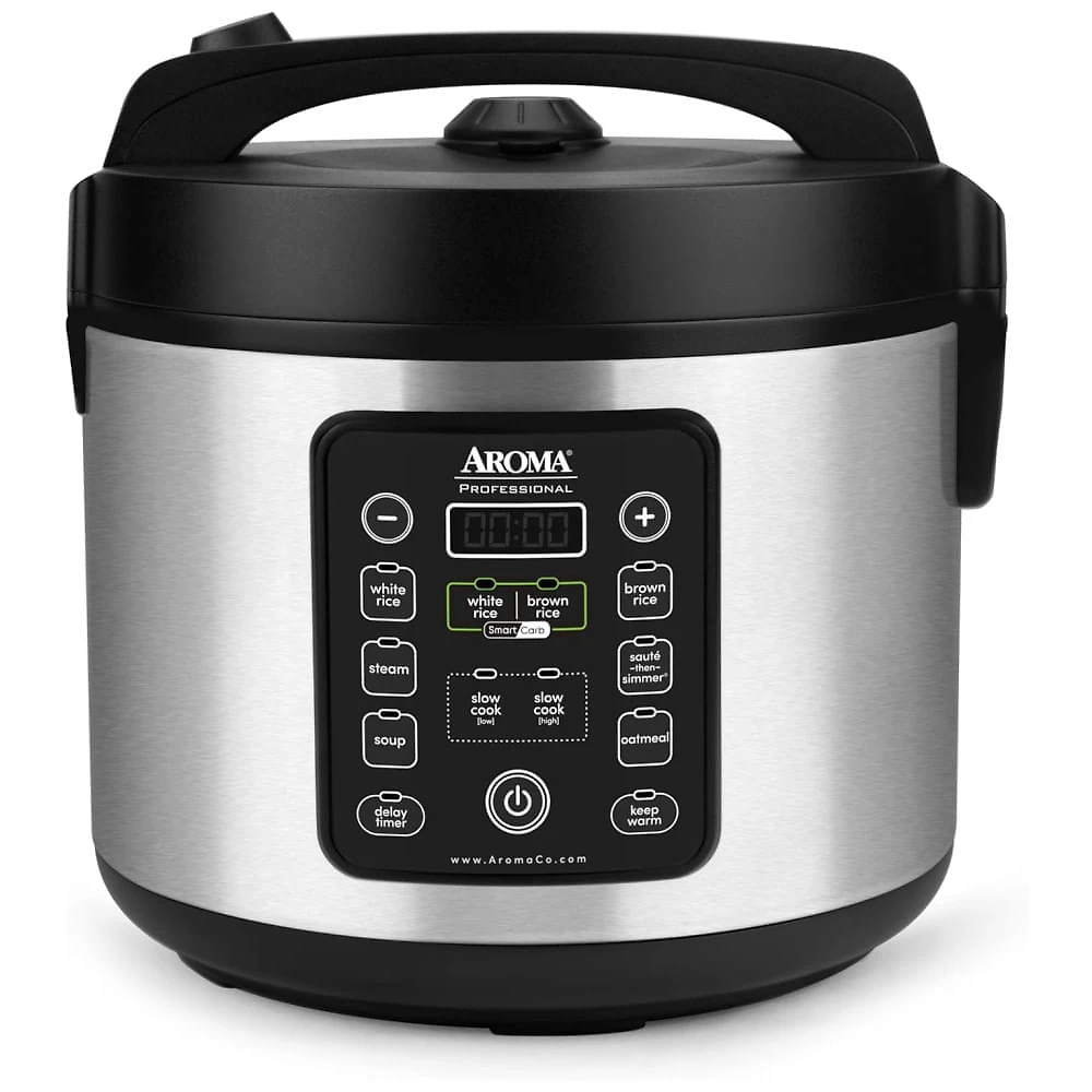 Panela de Arroz Aroma ARC-1120SBL SmartCarb, Aço Inox, 5L, 20 Xícaras (Cozido), com Pote Antiaderente, Bandeja para Vapor e Função de Slow Cooker.