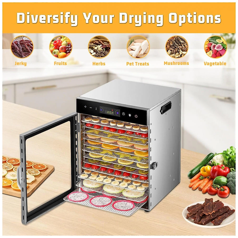 Desidratador de Alimentos Yinglom Prata 12 Bandejas Inox Dupla Ventilação 800W 110V