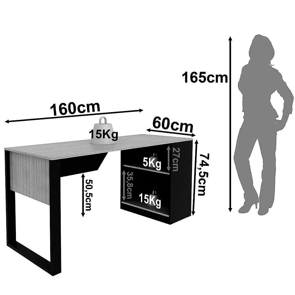 Mesa para Escritório Retangular com Armário Lateral 160CM Moderno MDP Branco Tecnomobili