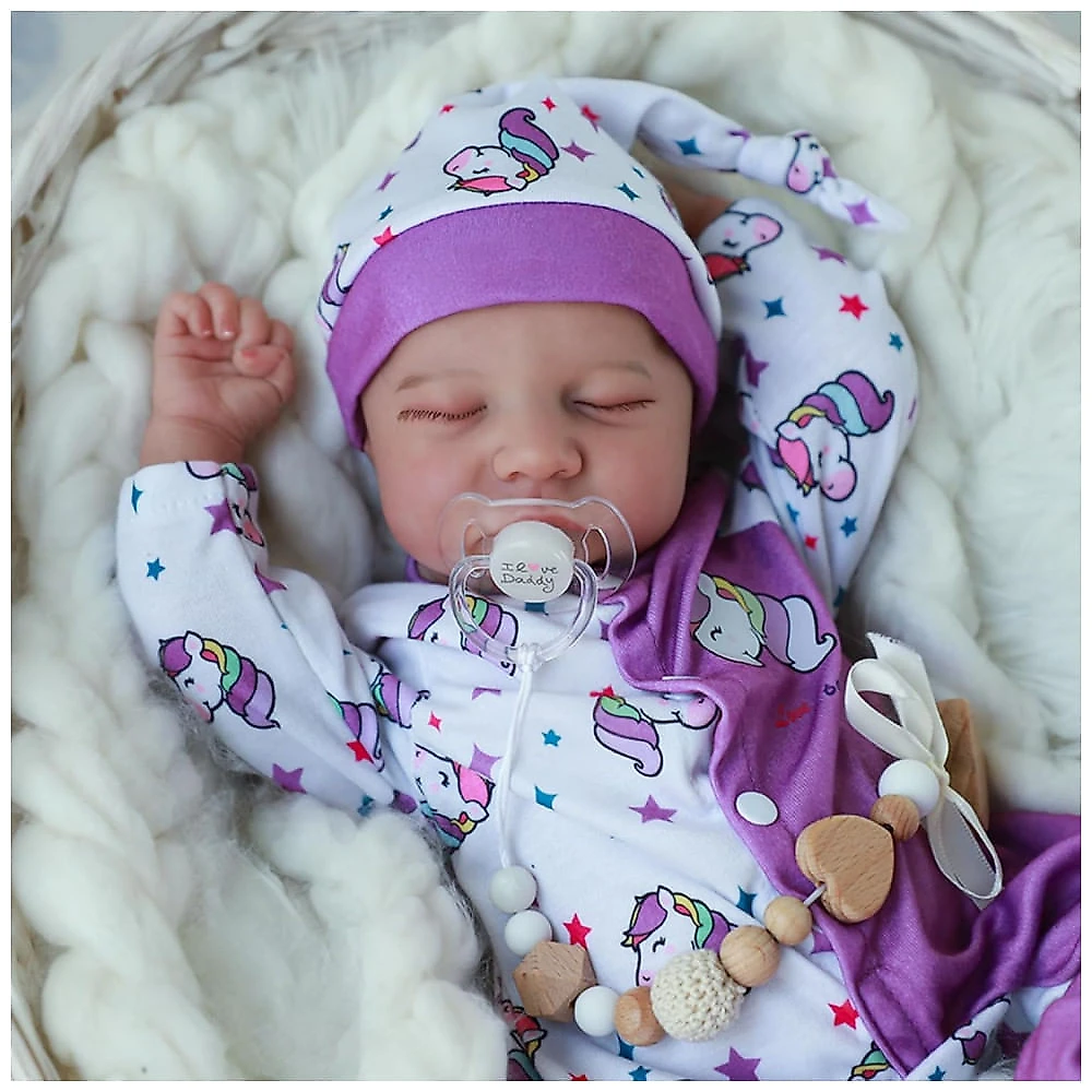 Bebê Recém-Nascido Newborn,Boneca Realista WOOROY, Bebê Reborn de 45 cm com Corpo Completo de Vinil, Menina com Silicone, Detalhes Anatômicos,