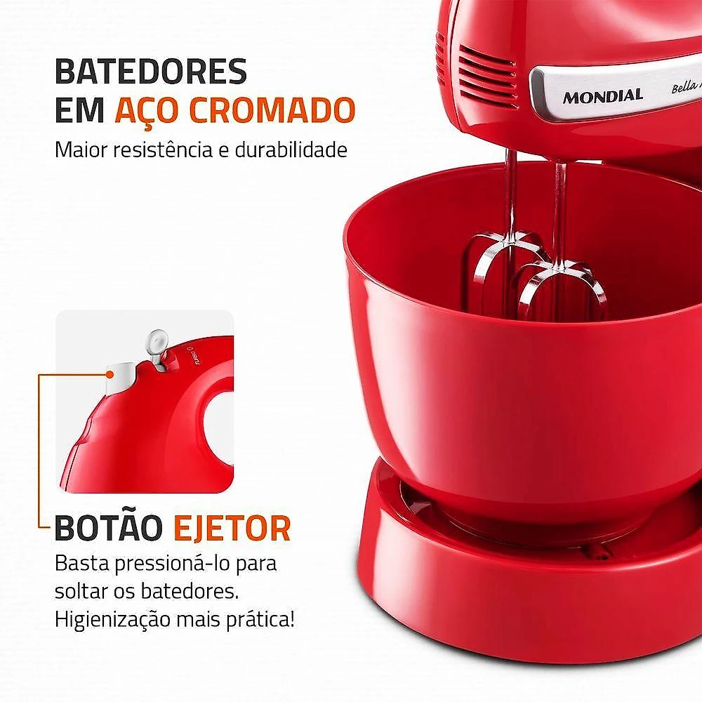 Batedeira Com Pedestal Mondial Premium Bella Massa Inox 500W 220V