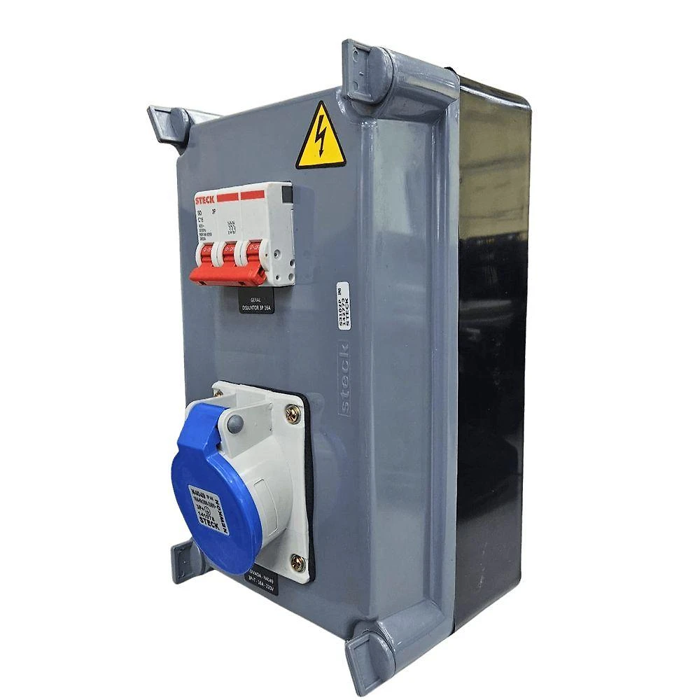 Quadro de Sobrepor com Tomada Industrial e Disjuntor N4049 + S310102 IP40 Inox Steck