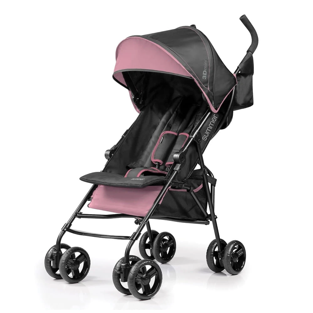 Carrinho de Bebê Leve Summer by Ingenuity 3D Mini - Rosa - Reclinável, com Capota Solar e Design Compacto