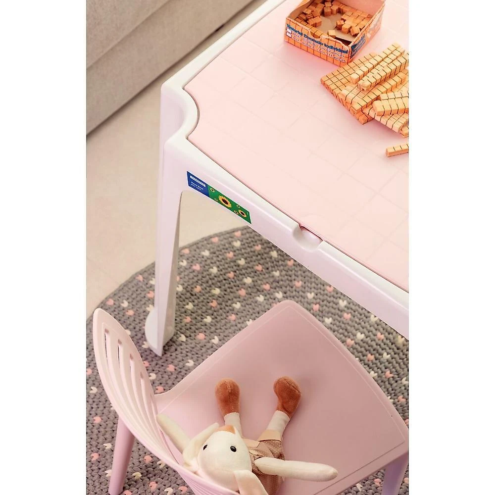Conjunto De Mesa E Cadeira Infantil Tramontina Beni Em Polipropileno Rosa Com Quadro De Atividades
