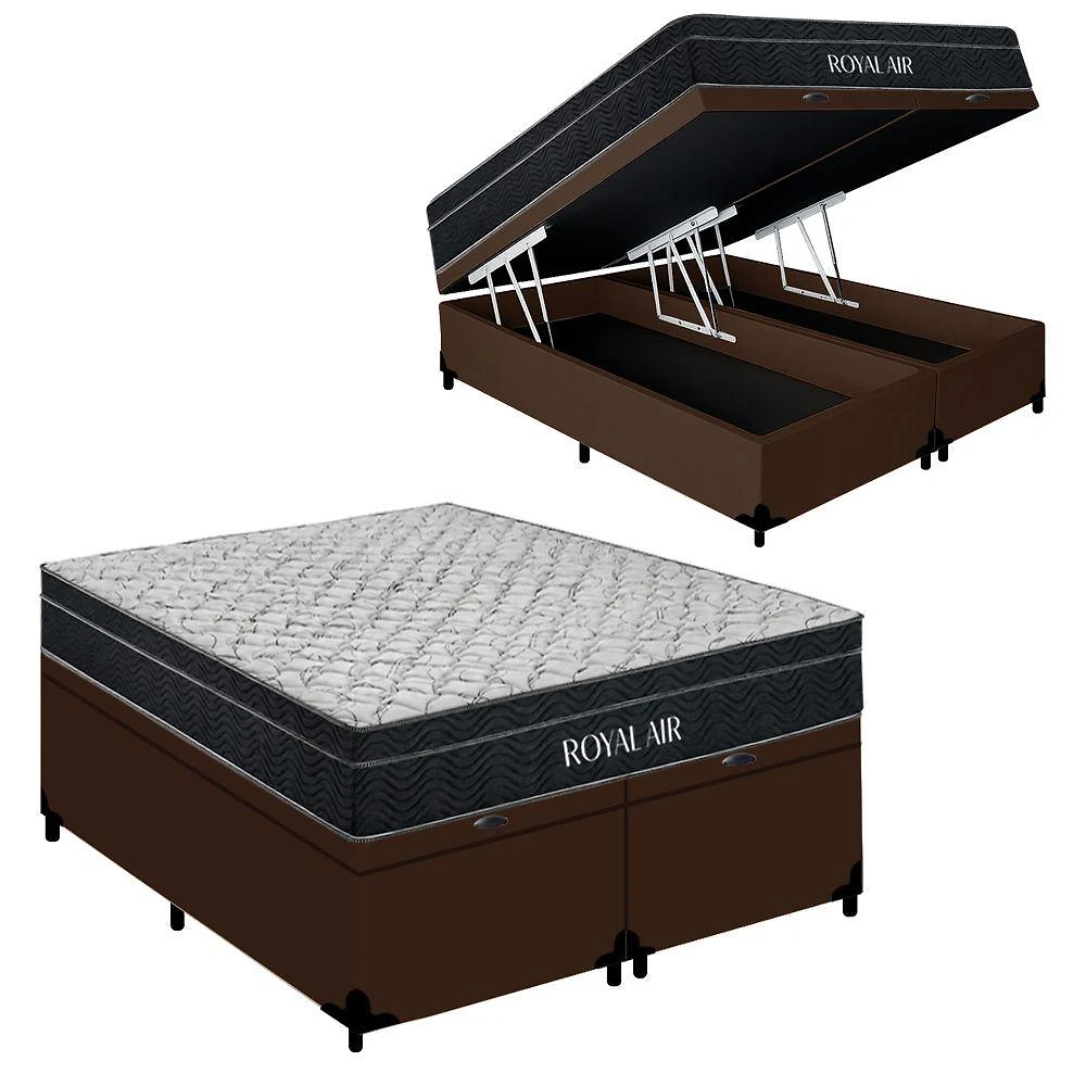 Cama Box com Baú King Royal Air Pillow Top Molas Ensacadas Preto Royal