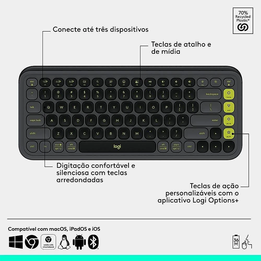 Kit Teclado e Mouse Sem Fio Logitech POP Icon com Teclas e Botões Personalizáveis, Silencioso, Bluetooth, Grafite - 920-013056