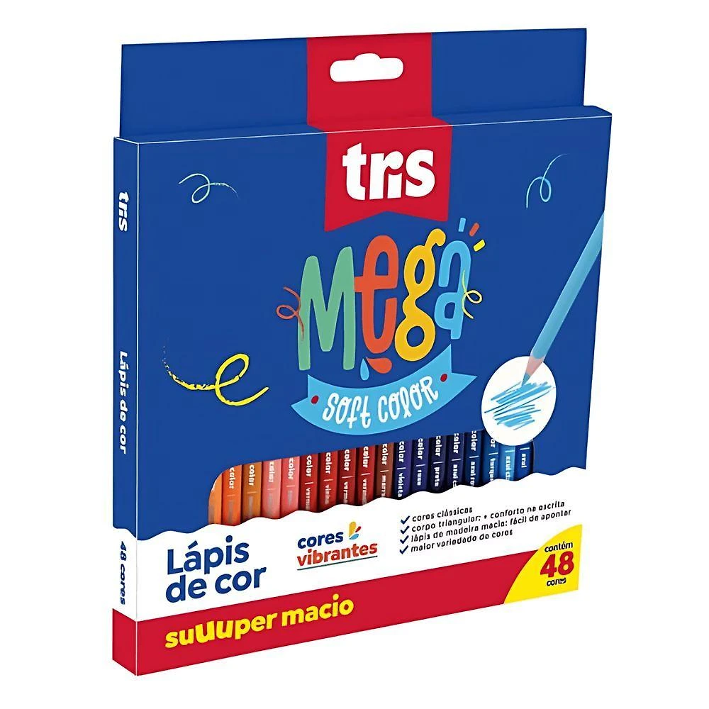 Lápis de Cor Tris Mega Soft Color com Mina Supermacia e Resistente para Desenho e Pintura 48 Cores