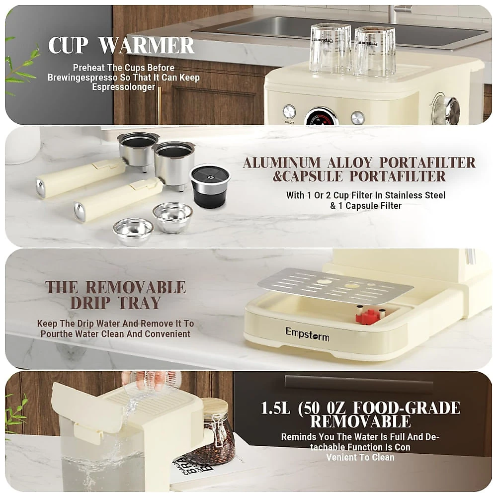 Máquina de Café Expresso Profissional 3 em 1 Compatível com Cápsula ESE ou NS, com Vaporizador de Leite, 110V 1100W, Emp...
