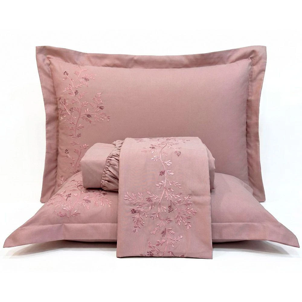 Jogo de Cama Nuance Queen 4 Peças Micropercal 300 Fios Bordado Floral Malva Casa Scarpa