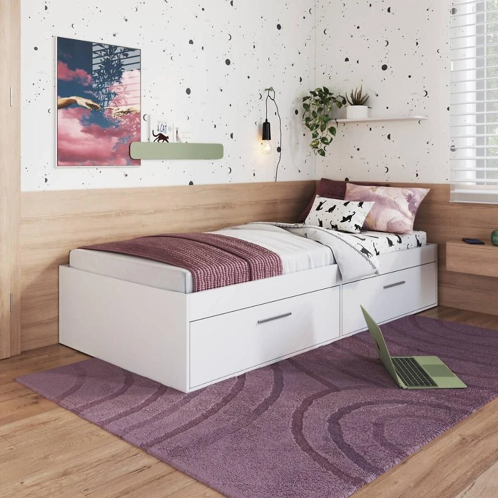 Cama Solteiro Baú Juvenil com 2 Portas Basculantes 80 Tókio