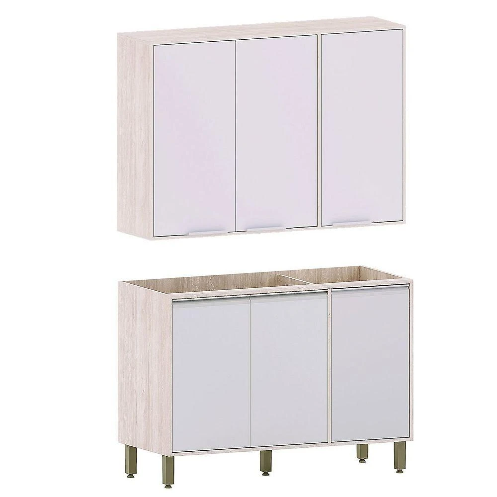Kit Armário Aéreo E Balcão Para Pia 120 Cm Atenas Cinza Cristal