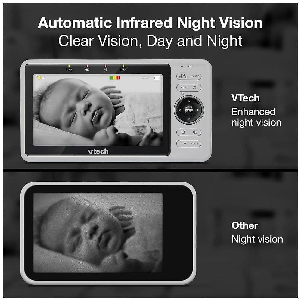 Babá Eletrônica Inteligente VTech com 2 Câmeras WiFi, Tela IPS HD de 12 cm, Visão Noturna, Sons Relaxantes e Aplicativo Gratuito - VM9012HD