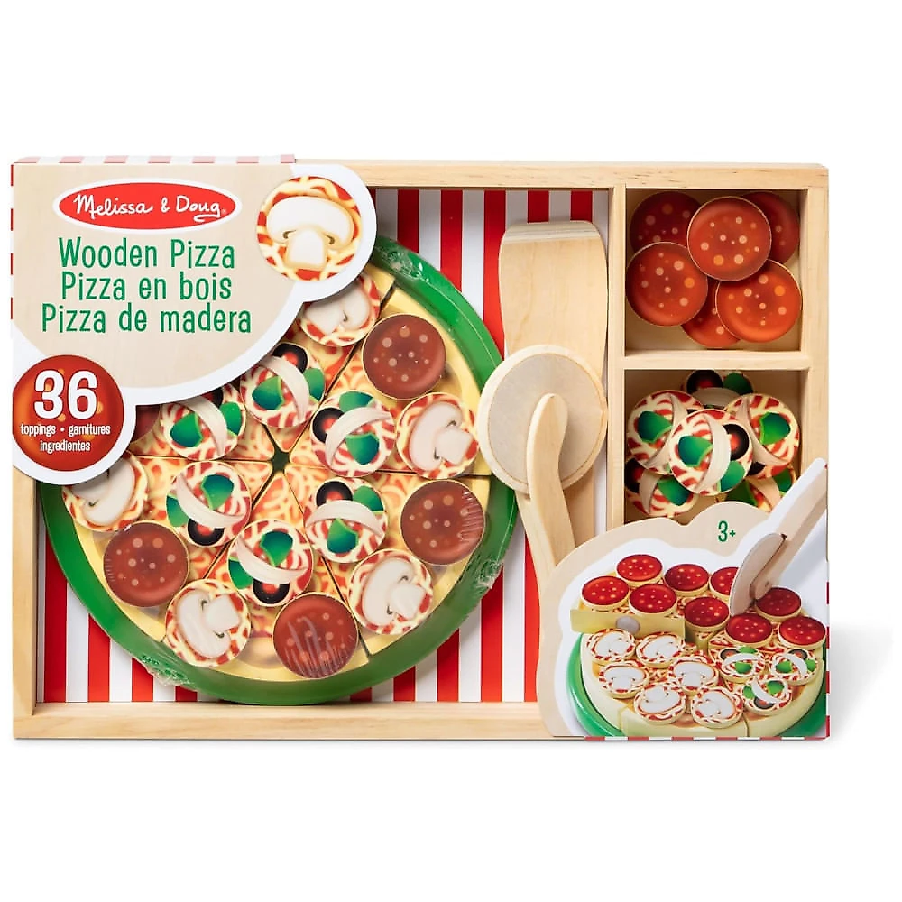 Kit Pizzaria Infantil de Madeira com 36 Coberturas e Cortador para Crianças Acima de 3 Anos, Melissa & Doug