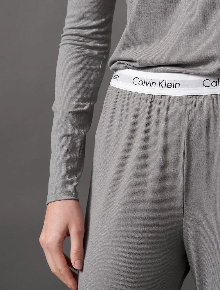 Miniatura Pijama Feminino Manga Longa e Calça Canelada Calvin Klein Underwear - Light Grey Pijama Feminino Manga Longa e Calça Canelada Calvin Klein Underwear Light Grey g