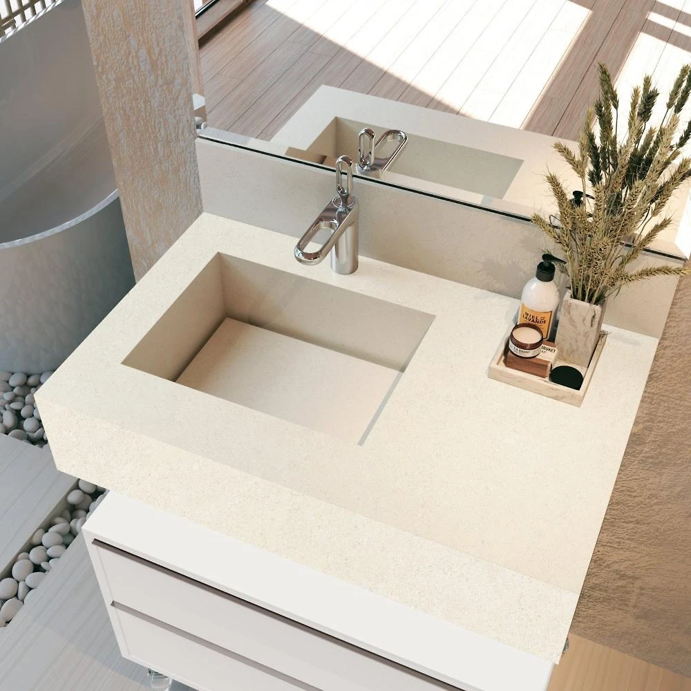 Bancada em Porcelanato para Banheiro 80cm Max com Cuba Esculpida