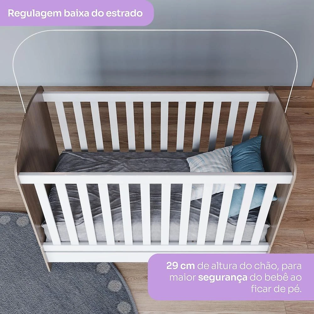 Quarto de Bebê Compacto com Berço e Guarda Roupa Lápis de Cor Espresso Móveis Rústico/Branco